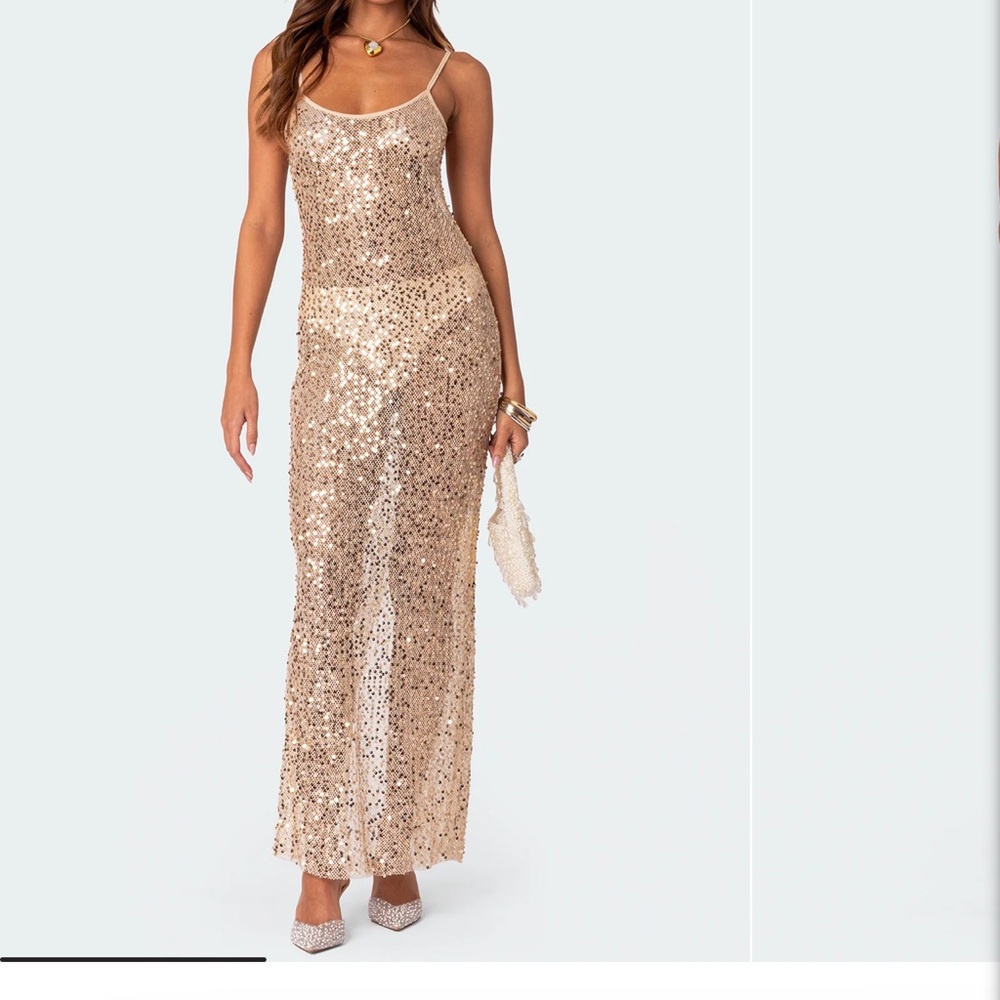 Edikted Sequin Sheer Mesh Maxi Dress